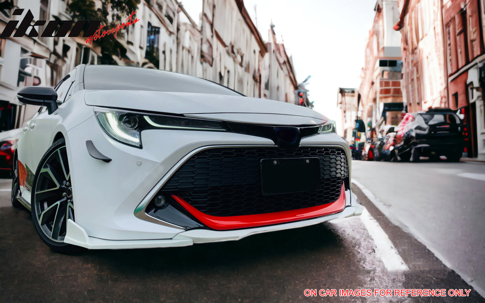 IKON MOTORSPORTS 3PCS Front Bumper Lip + 2PCS Front Side Canards, Compatible with 2019-2022 Toyota Corolla Auris 3rd E210 5-Door Hatchback, Gloss Black Air Dam Chin Spoiler Protector Splitter