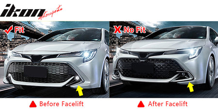 Fits 19-22 Toyota Corolla 3PCS Front Bumper Lip + 2PCS Side Canards Gloss Black