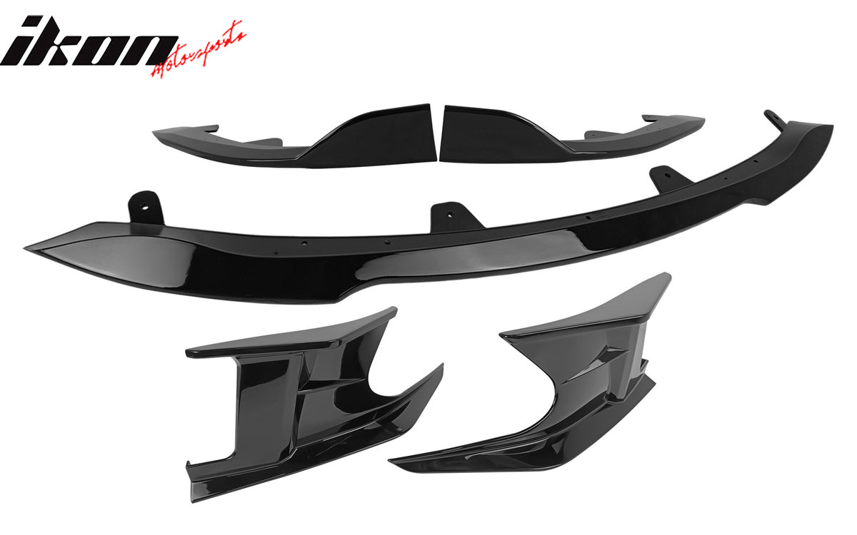 Fits 19-22 Toyota Corolla 3PCS Front Bumper Lip + 2PCS Side Canards Gloss Black