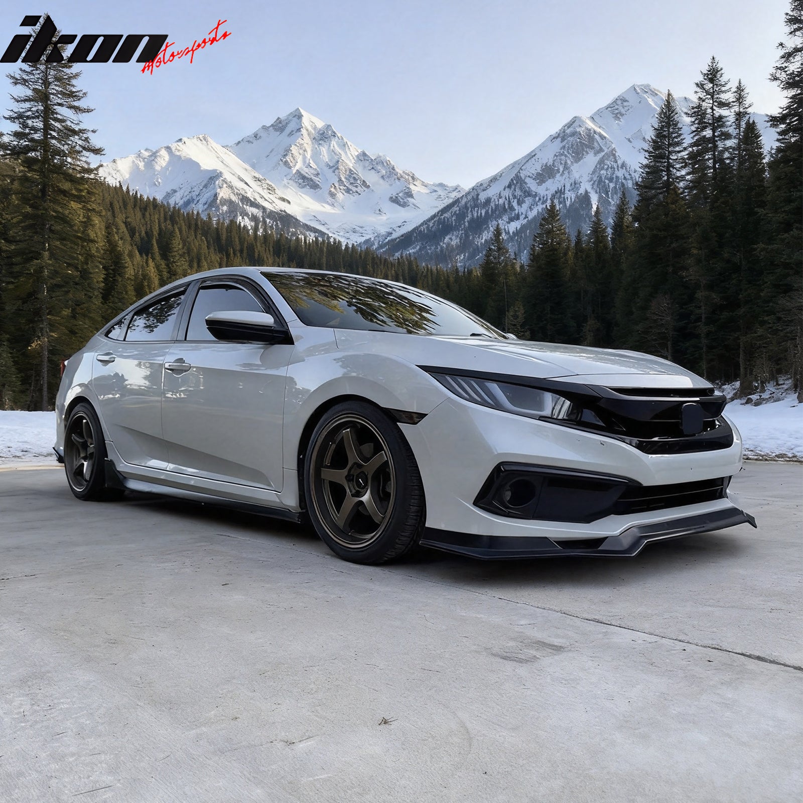 Fits 19-21 Honda Civic Sedan IKFM Style Front Bumper Lip Spoiler Splitter - PU
