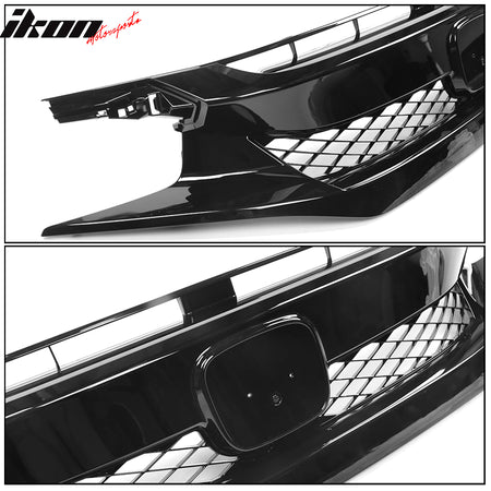 Fits 19-21 Honda Civic TR Style Front Bumper Hood Mesh Grille ABS Gloss Black