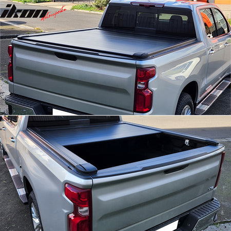 IKON MOTORSPORTS, Tailgate Protector Compatible with 2019-2022 Chevrolet Silverado 1500 & Sierra 1500, PP Matte Black Tailgate Cover Moulding Cap Trim Protector