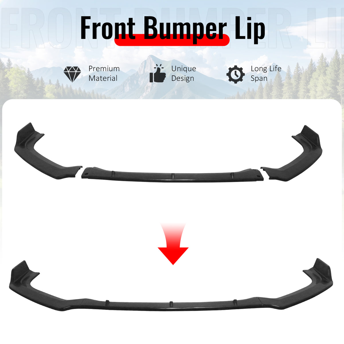 Fits 19-22 Nissan Altima IK Style Front Bumper Lip Spoiler Unpainted PU 3PCS