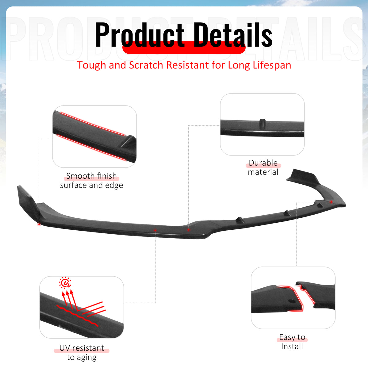 Fits 19-22 Nissan Altima IK Style Front Bumper Lip Spoiler Unpainted PU 3PCS