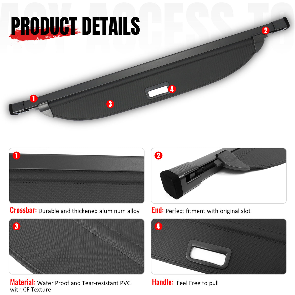 Fits 19-23 Hyundai Santa Fe Retractable Rear Cargo Cover Carbon Fiber Texture