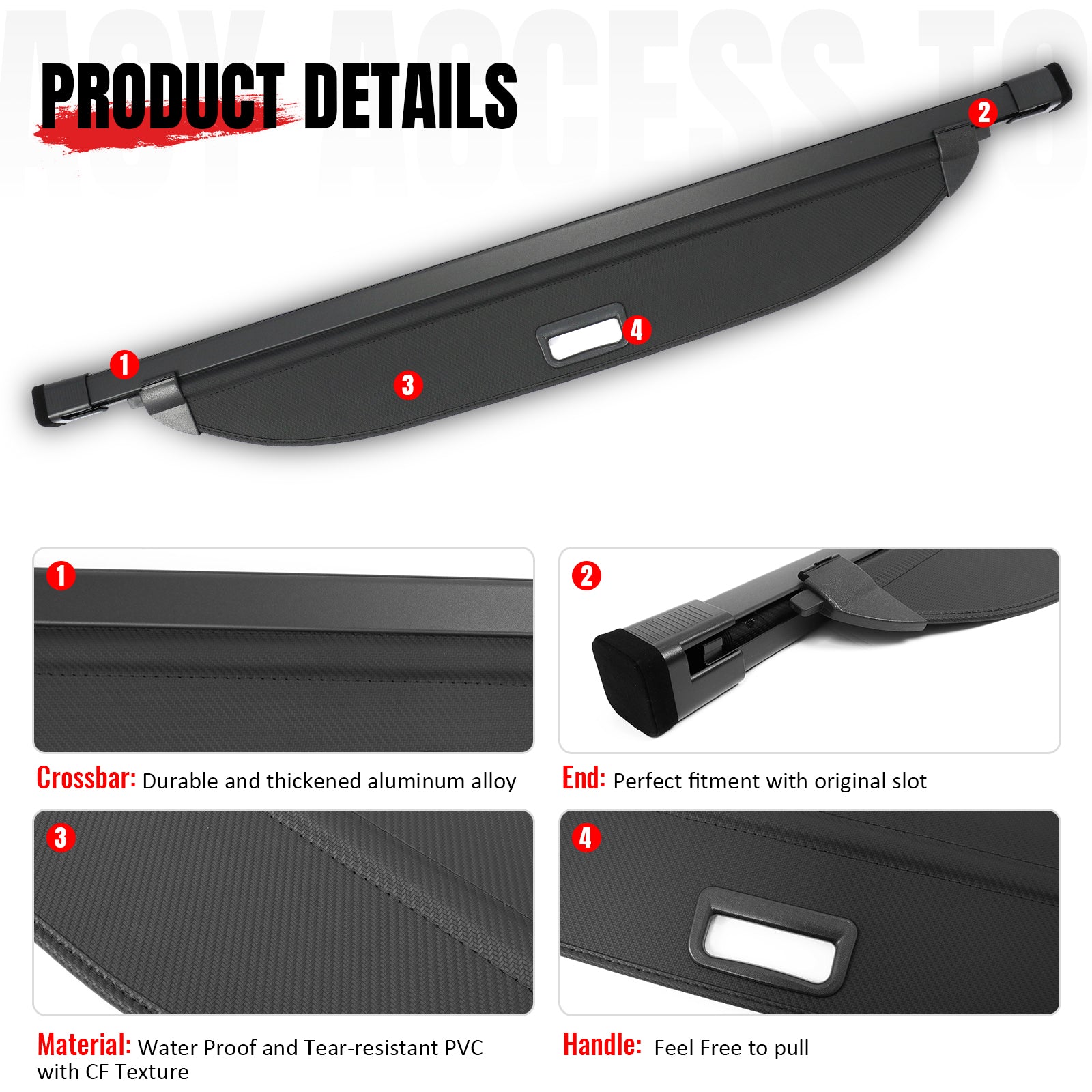 Fits 19-23 Hyundai Santa Fe Retractable Rear Cargo Cover Carbon Fiber Texture