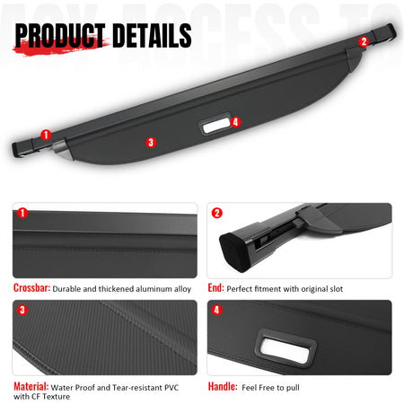 Fits 19-23 Hyundai Santa Fe Retractable Rear Cargo Cover Carbon Fiber Texture