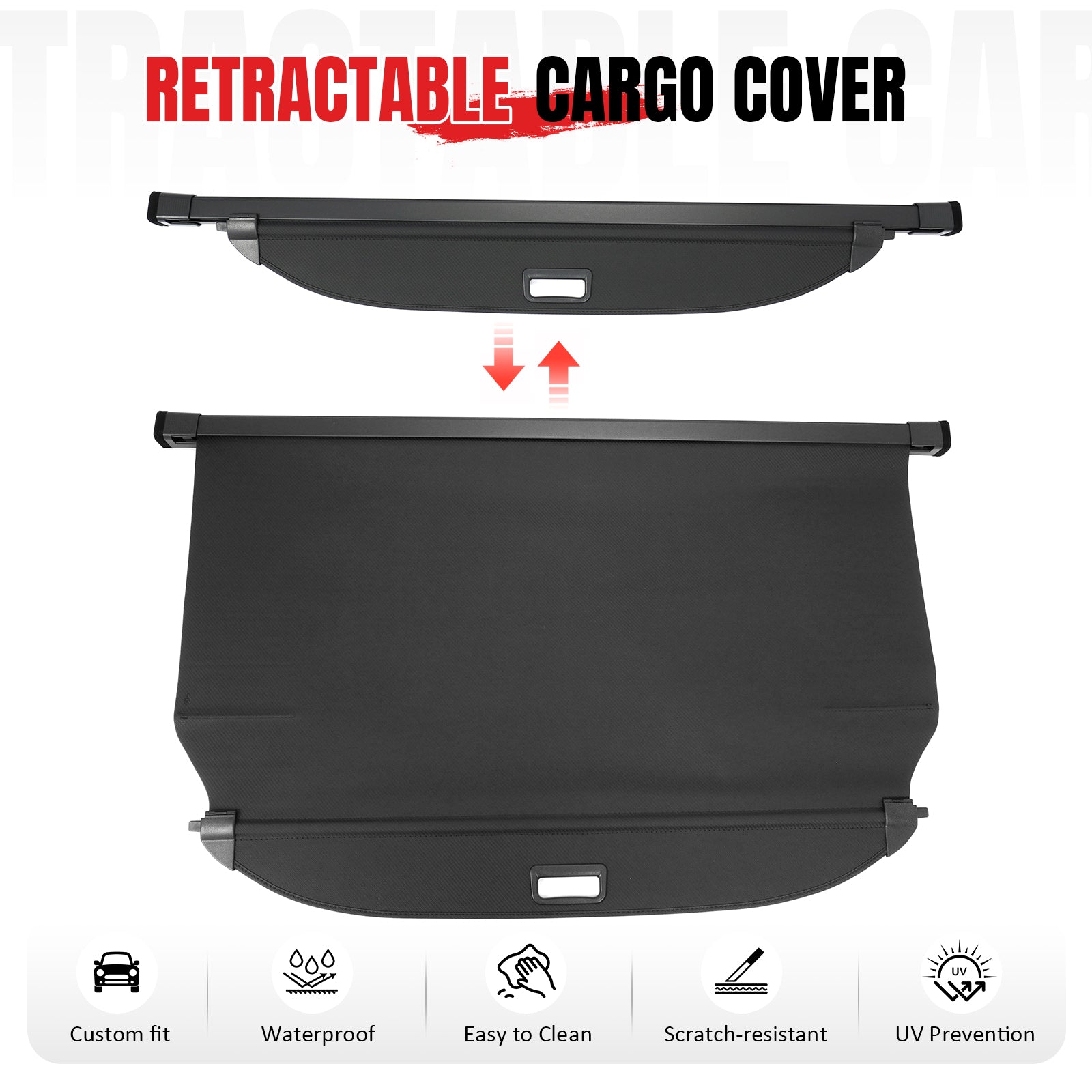 Fits 19-23 Hyundai Santa Fe Retractable Rear Cargo Cover Carbon Fiber Texture