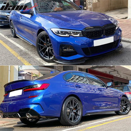 IKON MOTORSPORTS, Side Skirts + Rocker Panel Compatible with 2019-2026 BMW 3 Series G20, M-Performance Style Gloss Black Splitter Side Extension Underbody Spoiler