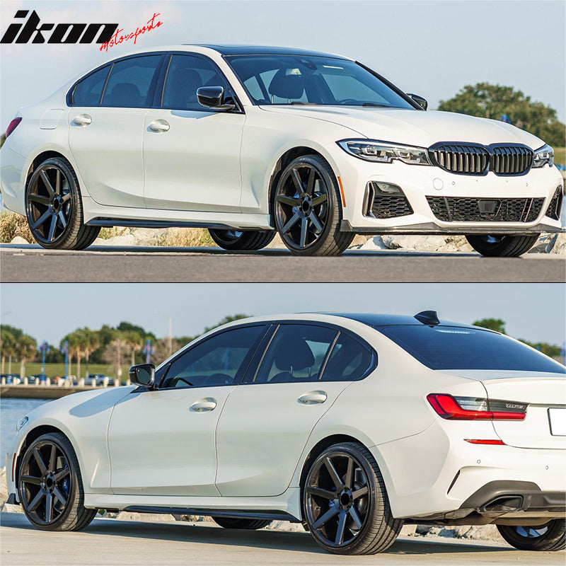 IKON MOTORSPORTS, Side Skirts + Rocker Panel w/ Ambient Light Compatible with 2019-2026 BMW 3 Series G20, M-Performance Style Gloss Black Splitter Side Extension Underbody Spoiler