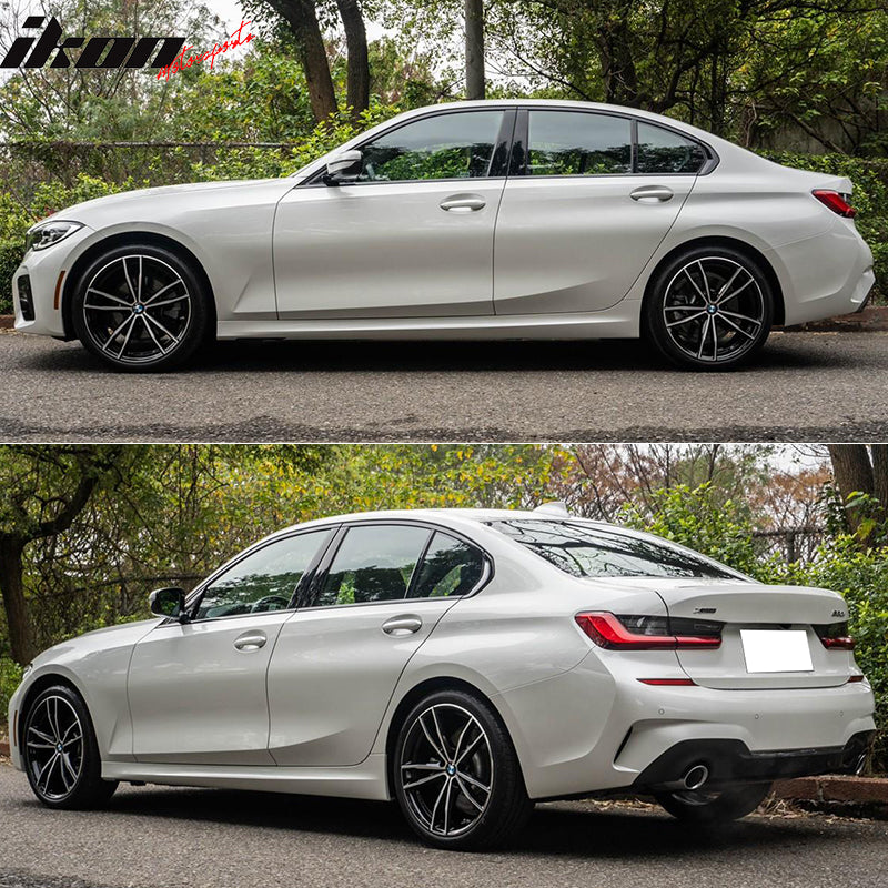 IKON MOTORSPORTS, Side Skirts Compatible With 2019-2026 BMW 3 Series G20 Sedan 4-Door w/Ambient Light, M-Tech Style Rocker Panel Diffusers Lips Pair, 2020 2021