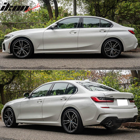 IKON MOTORSPORTS, Side Skirts Compatible With 2019-2026 BMW 3 Series G20 Sedan 4-Door w/Ambient Light, M-Tech Style Rocker Panel Diffusers Lips Pair, 2020 2021