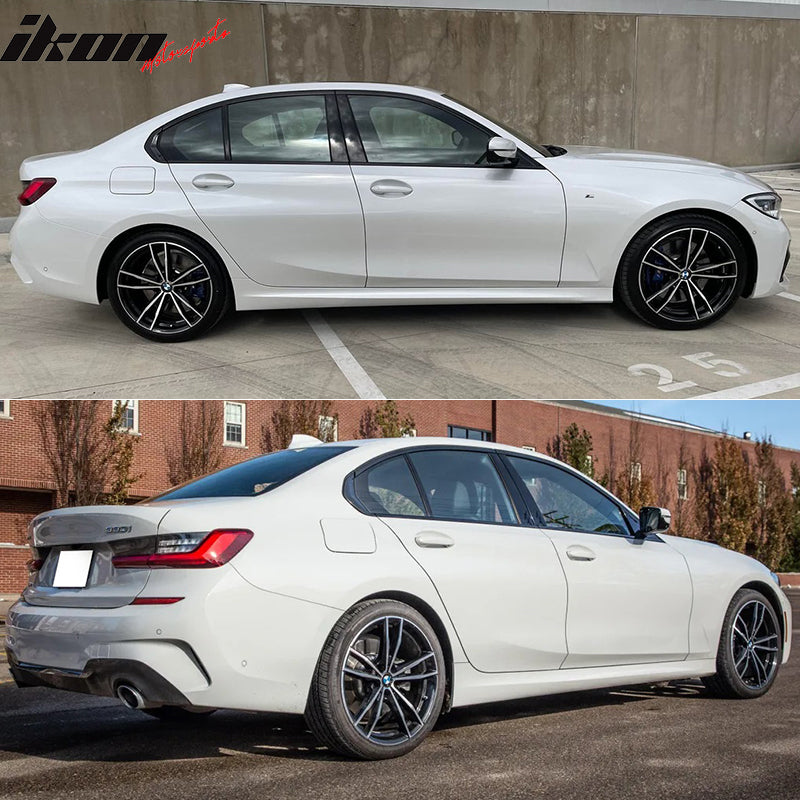 IKON MOTORSPORTS, Side Skirts Compatible With 2019-2026 BMW 3 Series G20 Sedan 4-Door, M-Tech Style Rocker Panel Diffusers Lips Pair, 2020 2021