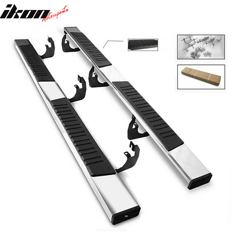IKON MOTORSPORTS, Running Board Compatible With 2019-2025 Dodge Ram 1500 Quad Cab, 6" Aluminium Silver Black Side Step Nerf Bar 2PC 2020 2021 2022 2023 2024