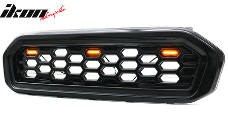 IKON MOTORSPORTS Front Upper Grille, Compatible with 2019-2023 Ford Ranger XL/XLT/Lariat, Black Replacement Front Bumper Hood Grill w/ LED DRL Smoke Lens