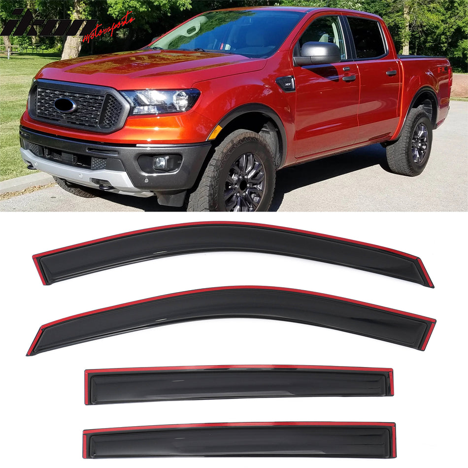 2019-2023 Ford Ranger T8 Crew Cab Window Visors In Channel Rain Guard