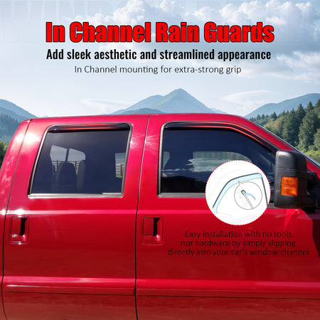 Fits 19-23 Ford Ranger T8 Crew Cab Window Visors In Channel Rain Guard Deflector