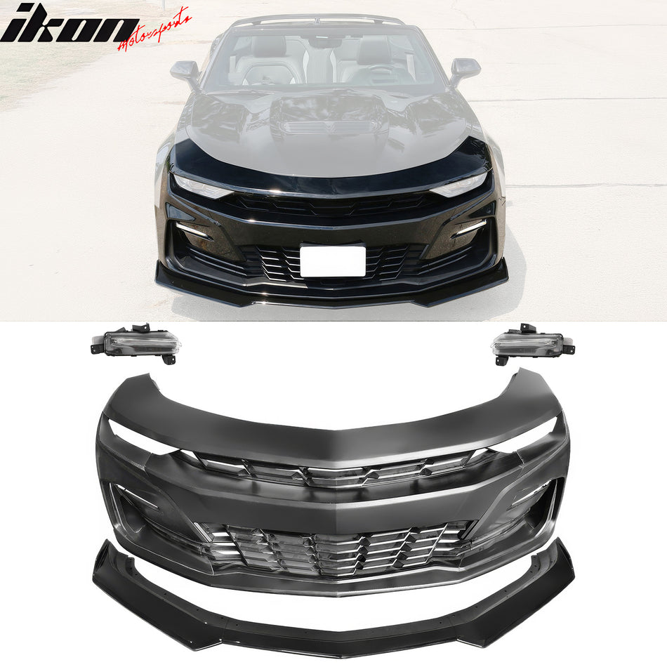 2019-2024 Chevy Camaro SS Unpainted Front Bumper DRL Gloss Black Lip