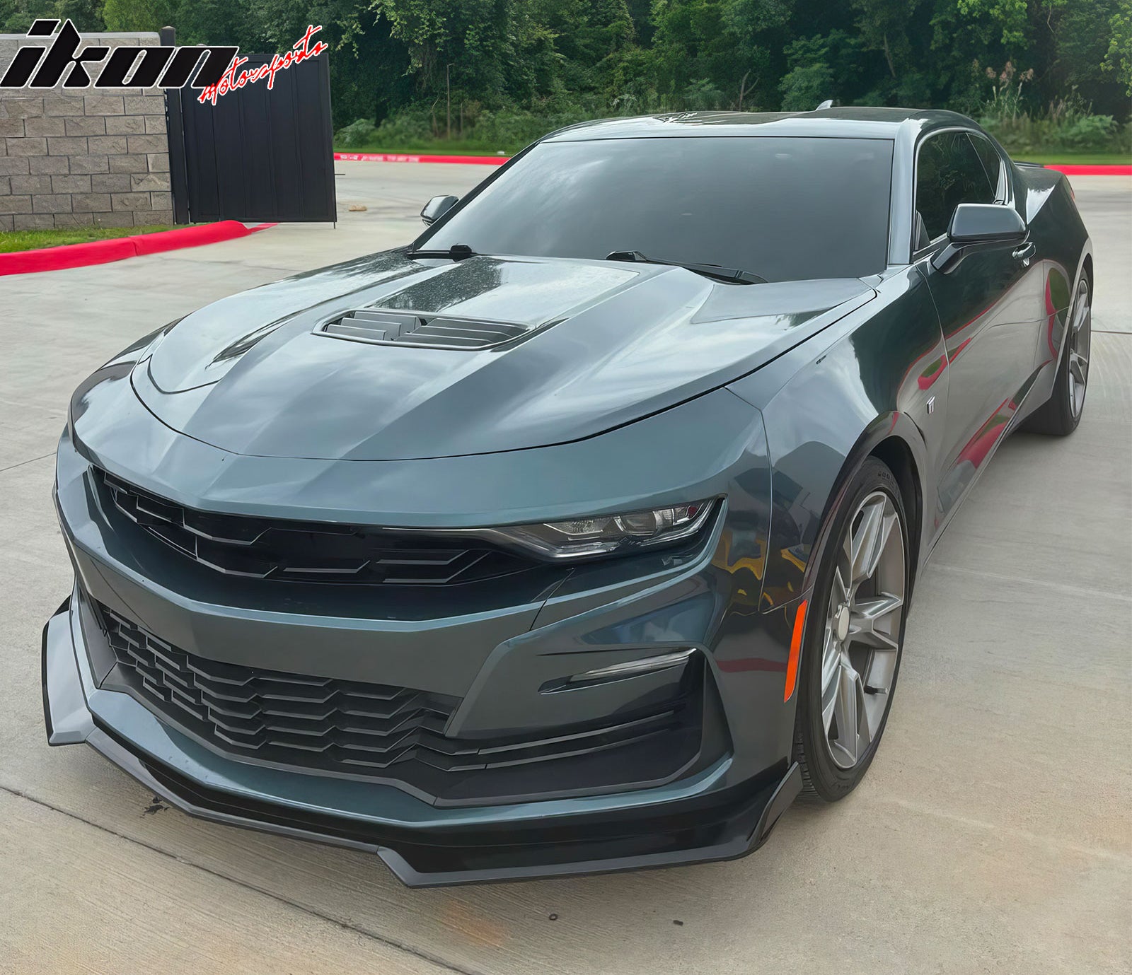 IKON MOTORSPORTS Front Bumper Cover, Compatible with 2019-2024 Chevy Camaro RS/SS, SS Style Unpainted PP Replacement Bumper Conversion W/ Daytime Running Light DRL Foglights + Gloss Black Lip