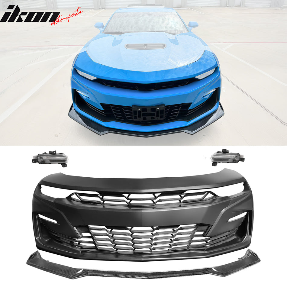 2019-2024 Chevy Camaro SS Front Bumper LED DRL Carbon Fiber Print Lip