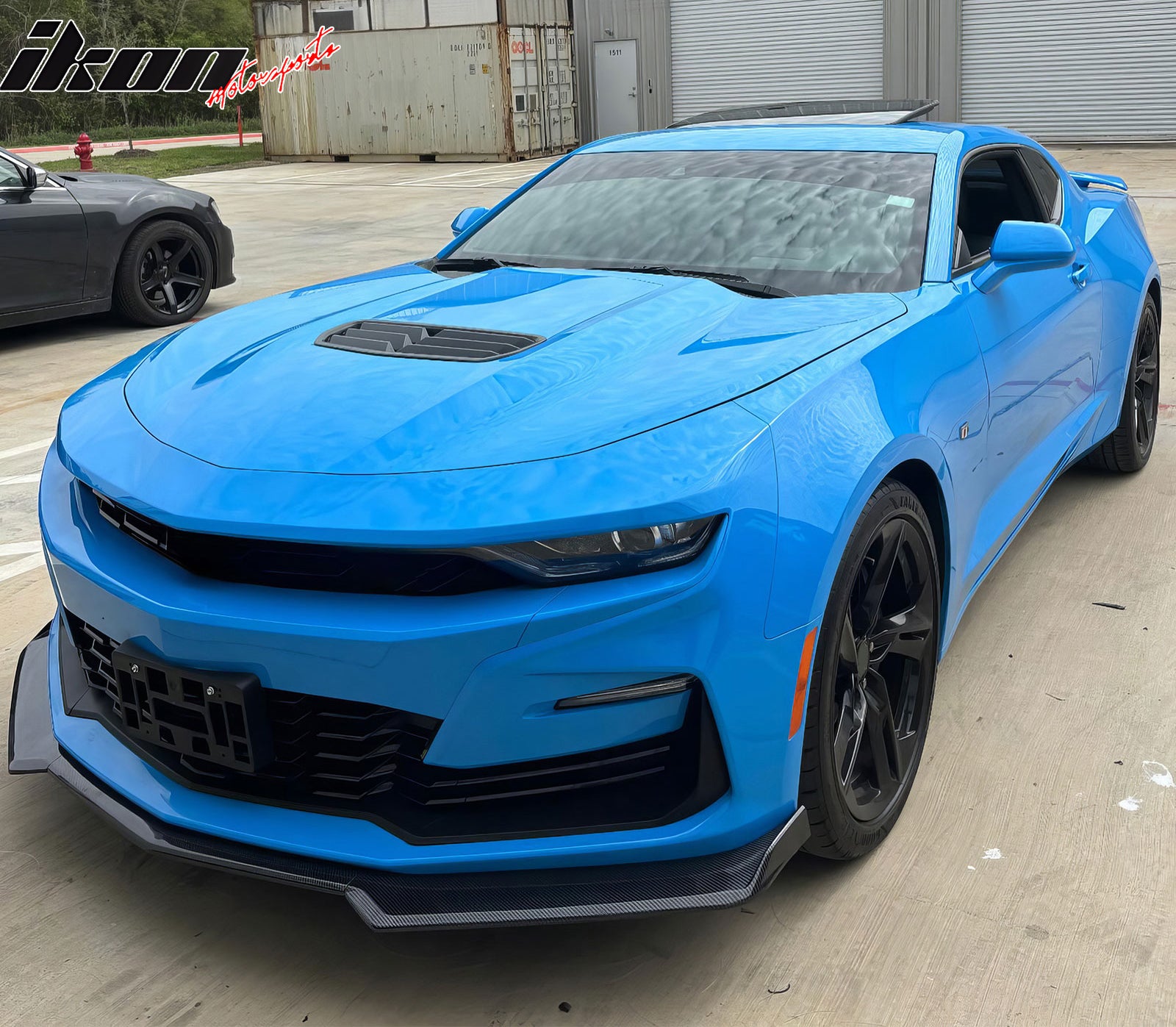 IKON MOTORSPORTS Front Bumper Cover, Compatible with 2019-2024 Chevy Camaro RS/SS, SS Style Unpainted PP Replacement Bumper Conversion W/ Daytime Running Light DRL Foglights + Carbon Fiber Print Lip