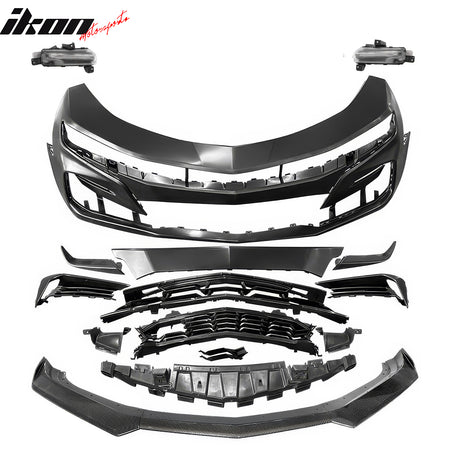 Fits 19-24 Camaro SS PP Front Bumper Cover Conversion DRL Carbon Fiber Print Lip