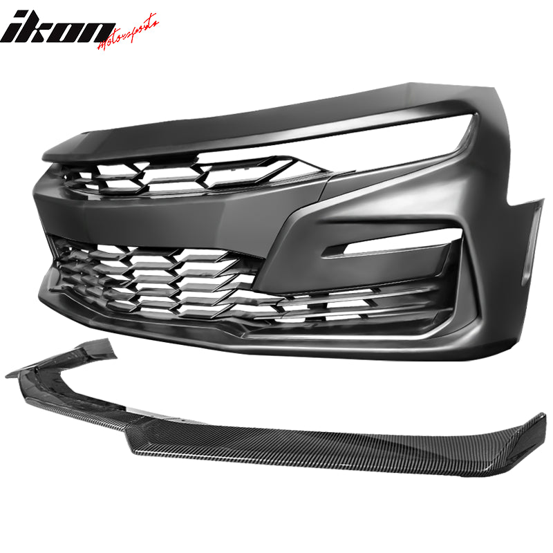 Fits 19-24 Camaro SS PP Front Bumper Cover Conversion DRL Carbon Fiber Print Lip
