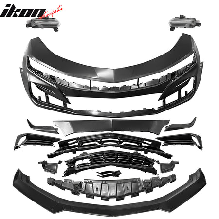 Fits 19-24 Camaro SS PP Front Bumper Cover + LED DRL Turn Signal Gloss Black Lip