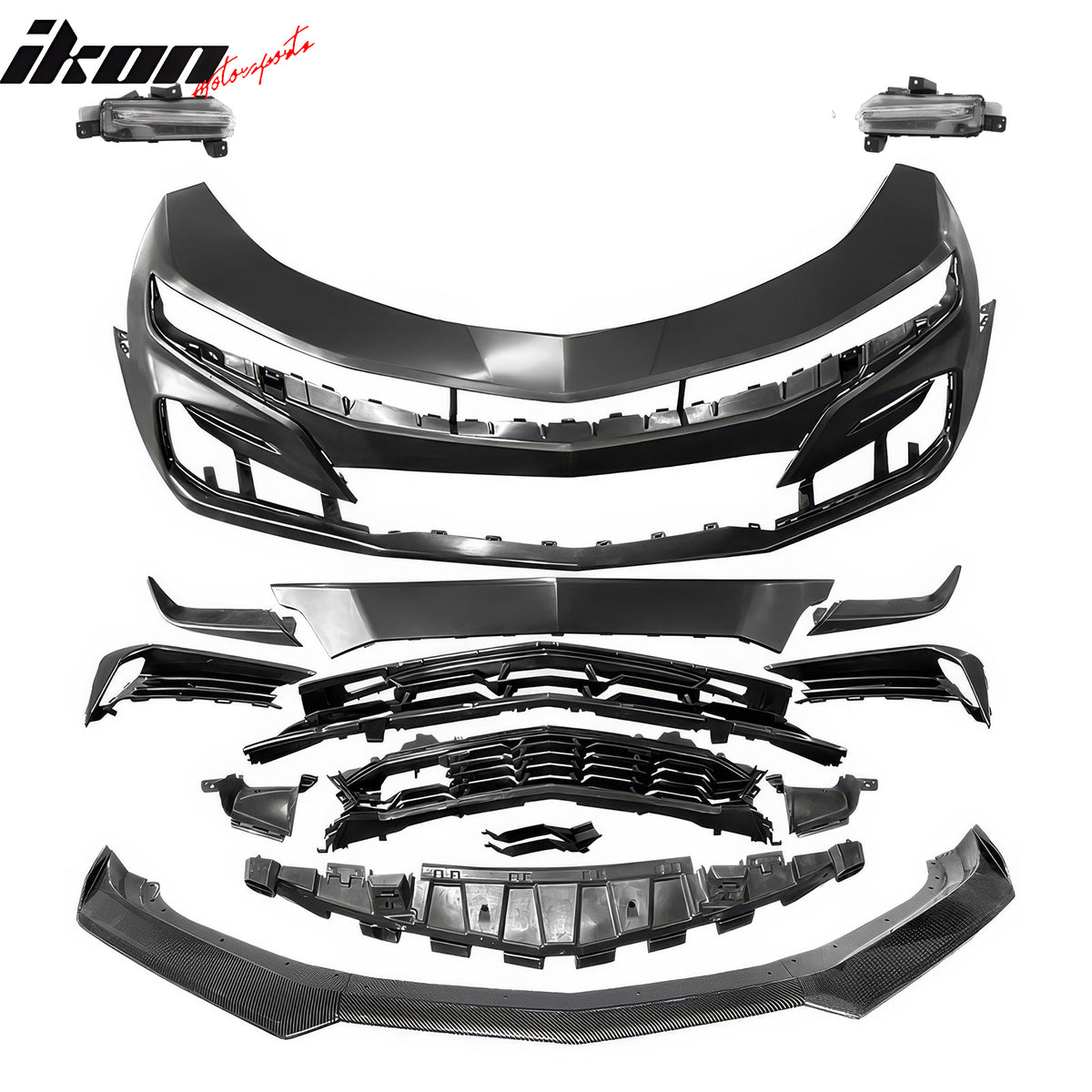 For 19-24 Camaro SS PP Front Bumper + LED DRL Turn Signal Carbon Fiber Print Lip