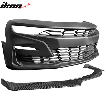 For 19-24 Camaro SS PP Front Bumper + LED DRL Turn Signal Carbon Fiber Print Lip