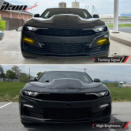 For 19-24 Camaro SS PP Front Bumper + LED DRL Turn Signal Carbon Fiber Print Lip