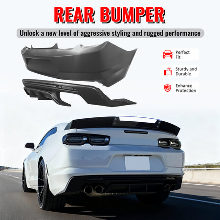 Fits 19-24 Chevy Camaro LT/LS/SS/ZL1 OE Style Rear Bumper Cover & Matte Diffuser