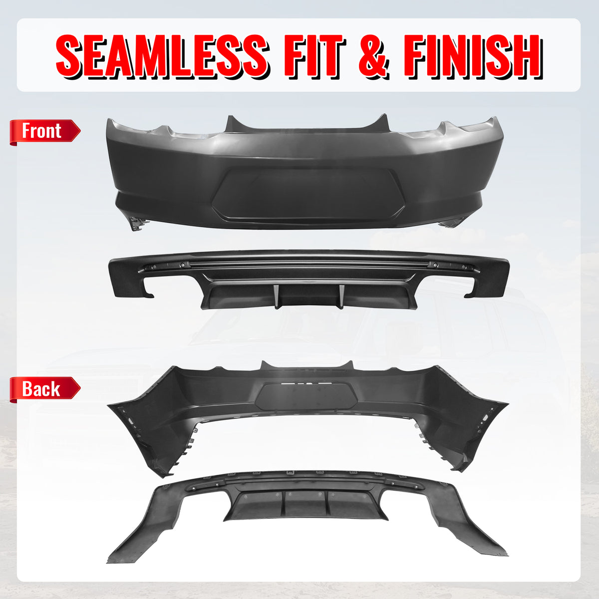 Fits 19-24 Chevy Camaro LT/LS/SS/ZL1 OE Style Rear Bumper Cover & Matte Diffuser