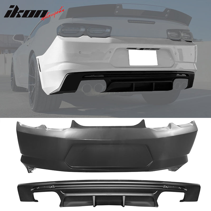 Fits 19-24 Chevy Camaro LT/LS/SS/ZL1 OE Style Rear Bumper Cover & Matte Diffuser