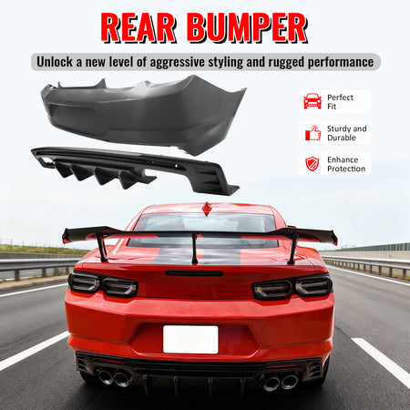 Fits 19-24 Chevy Camaro LT/LS/SS/ZL1 OE Rear Bumper Cover + IKON Matte Diffuser