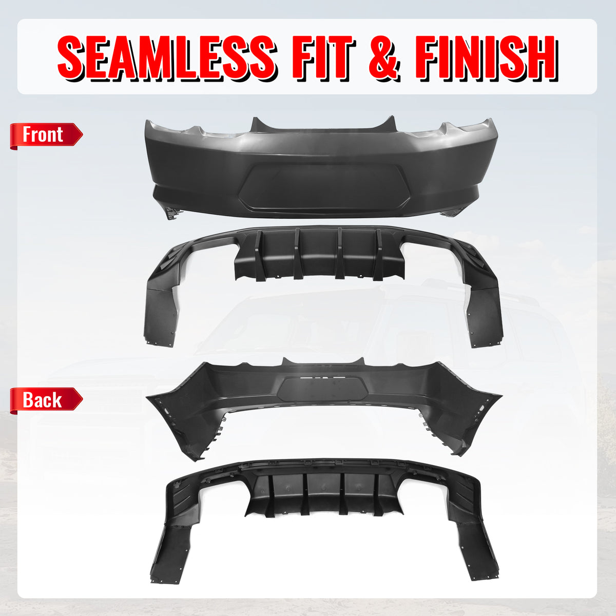 Fits 19-24 Chevy Camaro LT/LS/SS/ZL1 OE Rear Bumper Cover + IKON Matte Diffuser