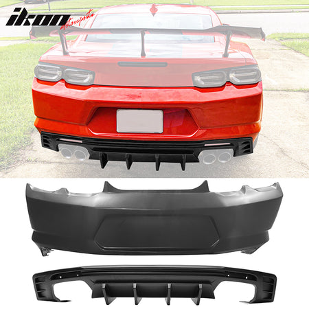 Fits 19-24 Chevy Camaro LT/LS/SS/ZL1 OE Rear Bumper Cover + IKON Matte Diffuser