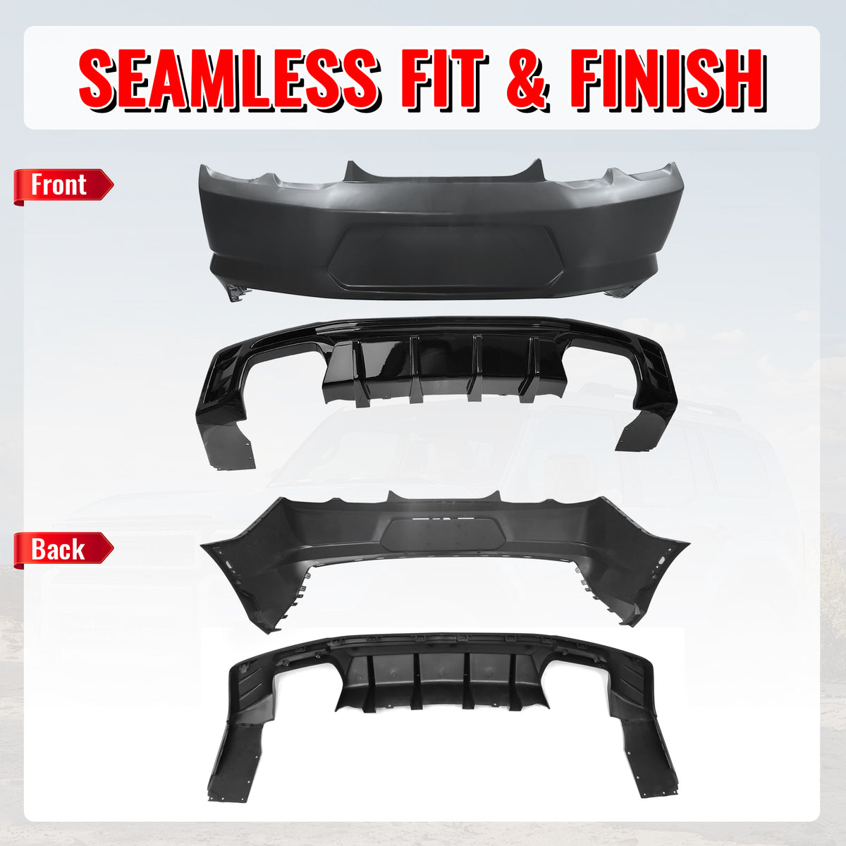 Fits 19-24 Chevy Camaro LT/LS/SS/ZL1 OE Rear Bumper Cover + IKON Gloss Diffuser