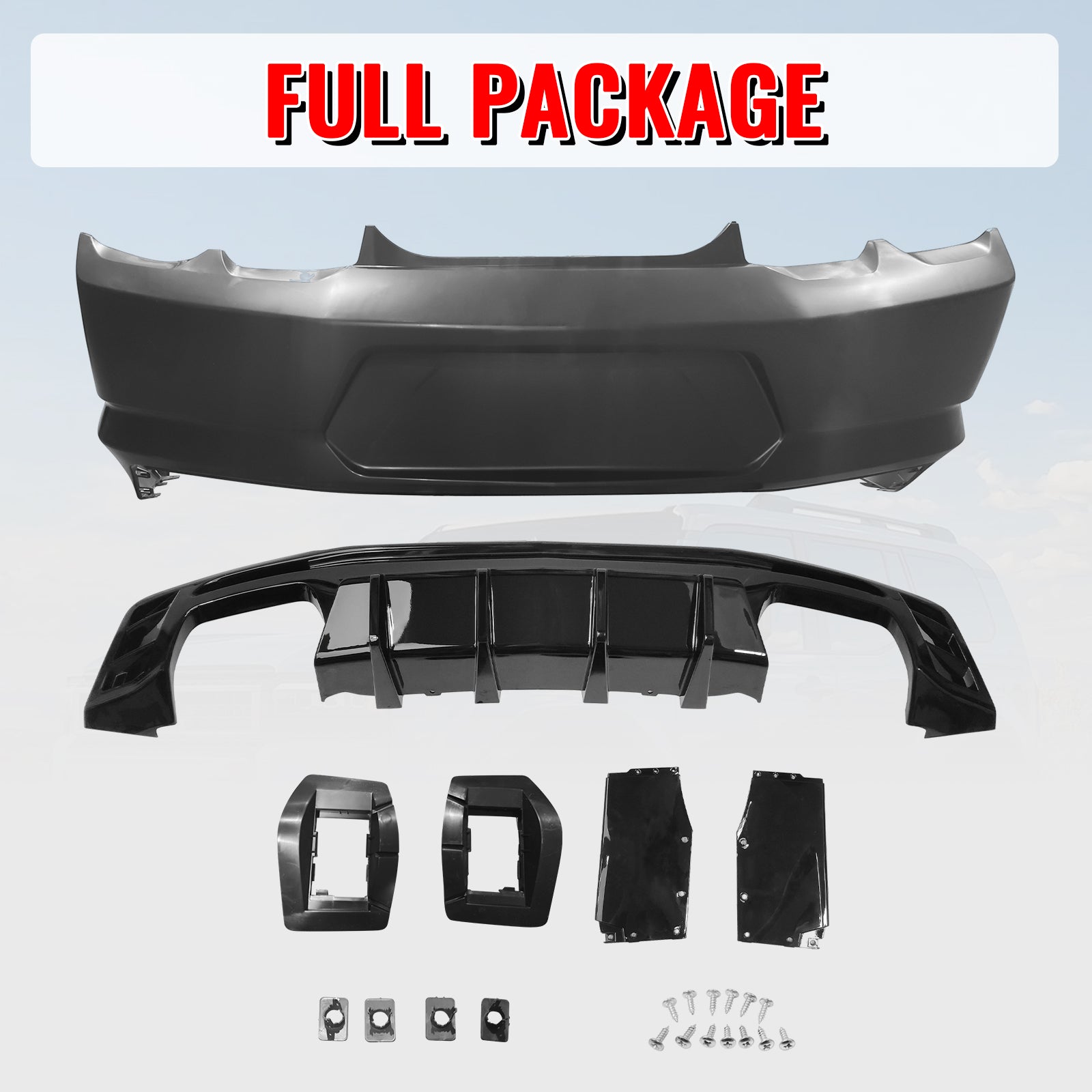 Fits 19-24 Chevy Camaro LT/LS/SS/ZL1 OE Rear Bumper Cover + IKON Gloss Diffuser