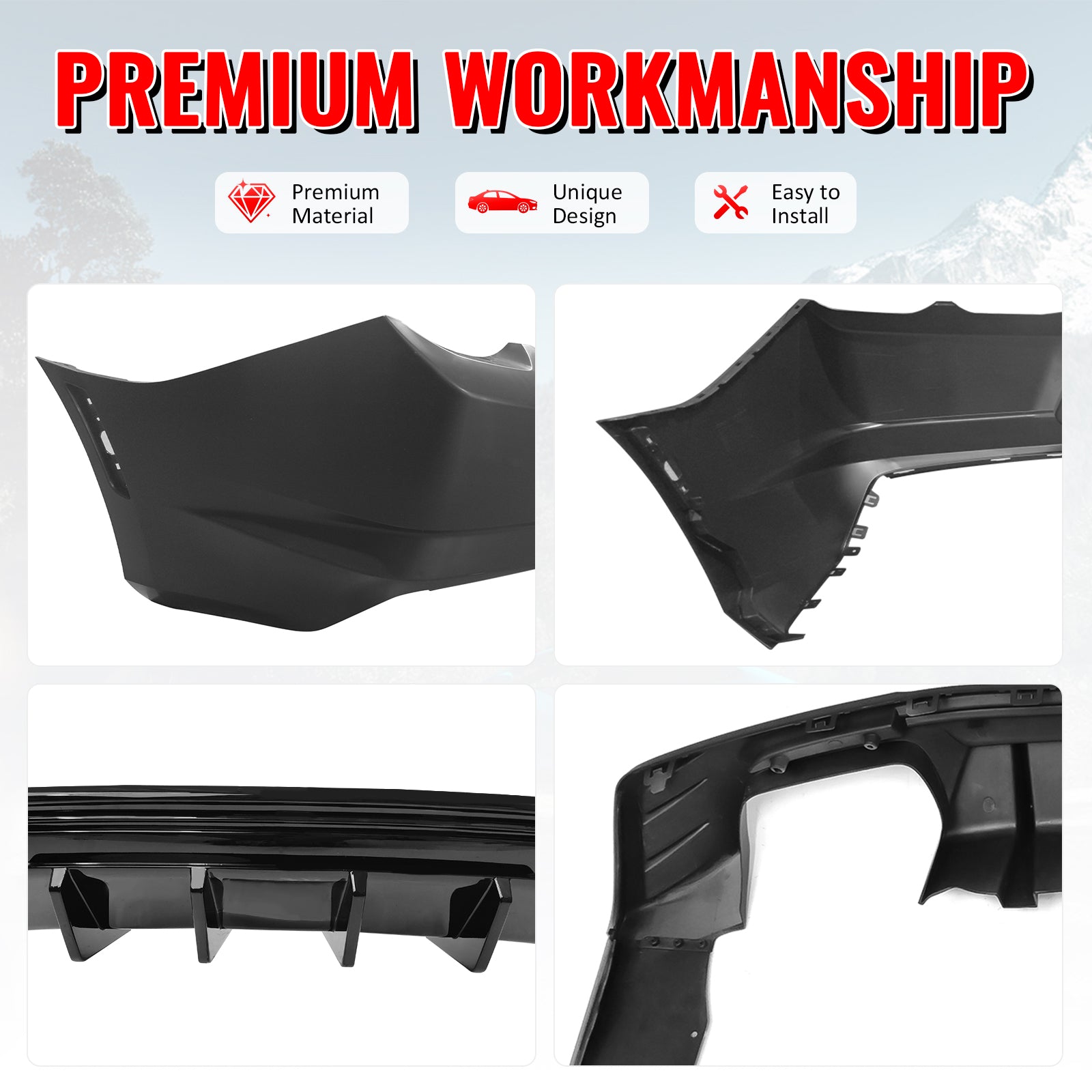 Fits 19-24 Chevy Camaro LT/LS/SS/ZL1 OE Rear Bumper Cover + IKON Gloss Diffuser