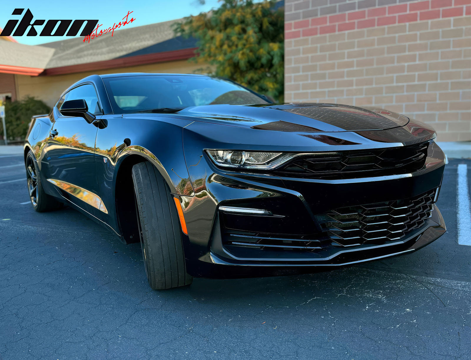 IKON MOTORSPORTS Front Bumper Cover, Compatible with 2019-2024 Chevy Camaro RS/SS w/ Signature Headlights, SS Style Unpainted PP Bumper Conversion Replacement W/ Daytime Running Light DRL Turn Signal
