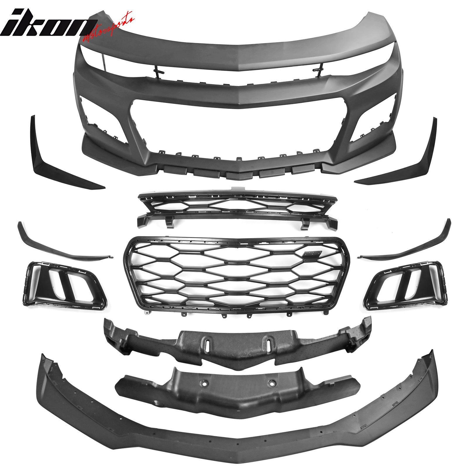 IKON MOTORSPORTS Front Bumper Covers W/ ABS Canards, Compatible with 2019-2024 Chevy Camaro LS LT LT1 1LS 1LT 2LT 3LT LT1, ZL1 Style Unpainted Black PP Replacement Bumper Conversion Bodykit