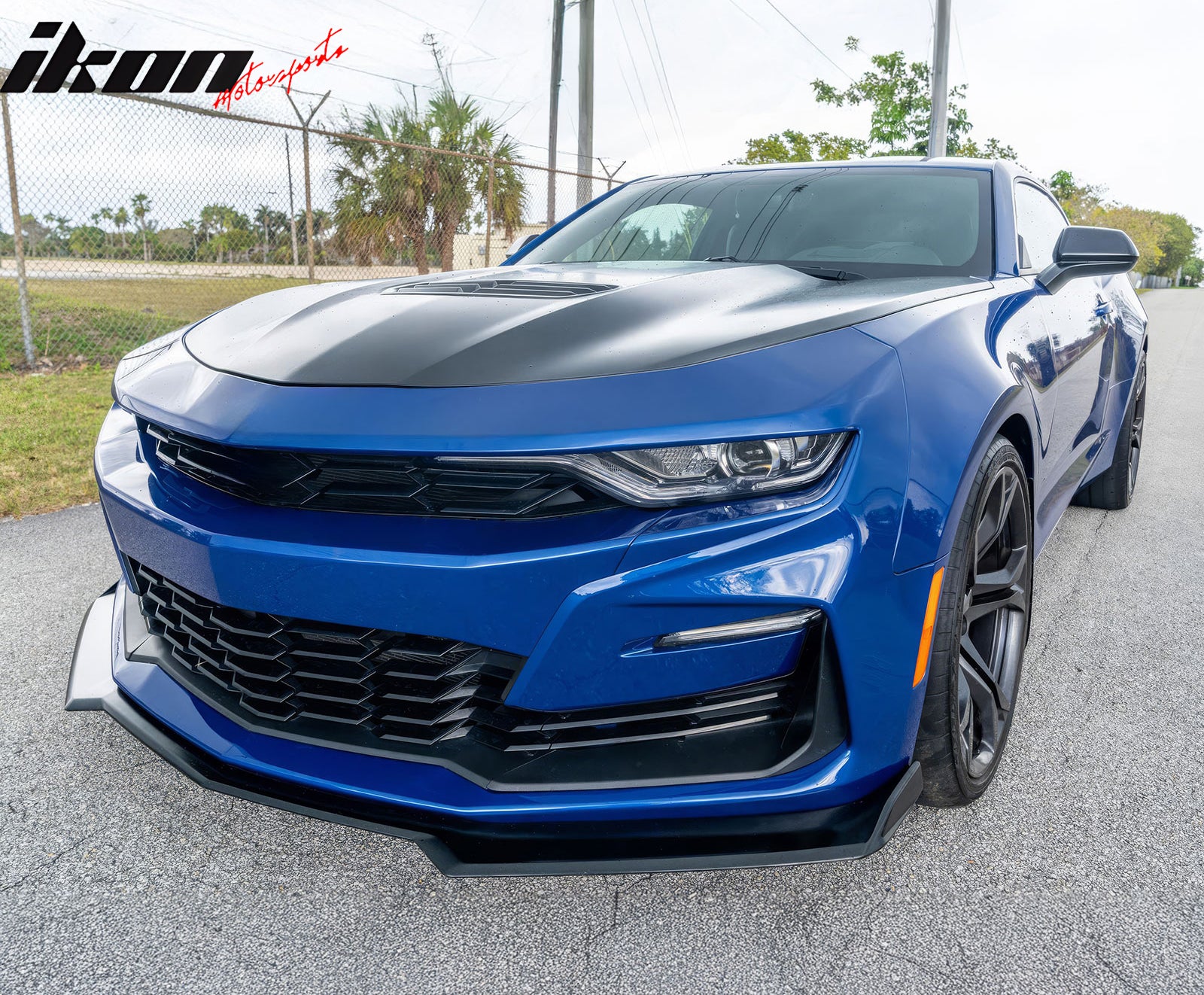 IKON MOTORSPORTS Front Bumper Cover, Compatible with 2019-2024 Chevy Camaro RS/SS, SS Style Unpainted PP Replacement Bumper Conversion W/ Daytime Running Light DRL Foglights + Matte Black Lip