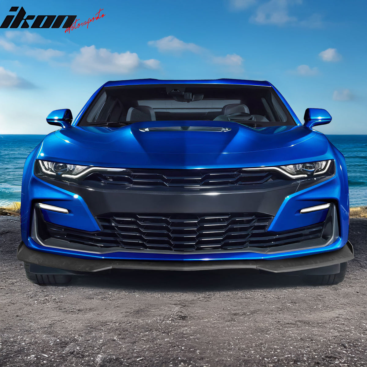 For 19-24 Camaro SS Style PP Front Bumper Cover Conversion DRL + Matte Black Lip
