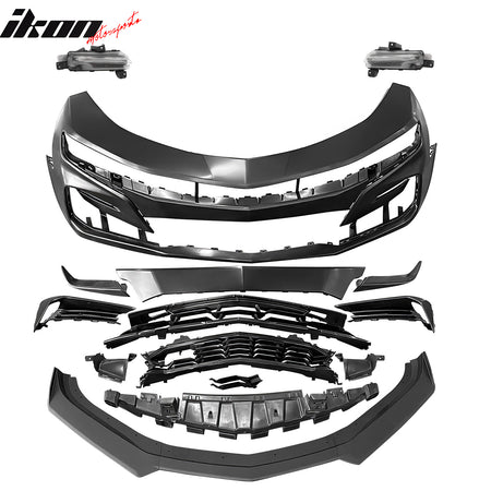 For 19-24 Camaro SS Style PP Front Bumper Cover Conversion DRL + Matte Black Lip