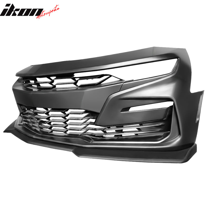 Fits 19-24 Camaro SS PP Front Bumper Cover + LED DRL Turn Signal Matte Black Lip