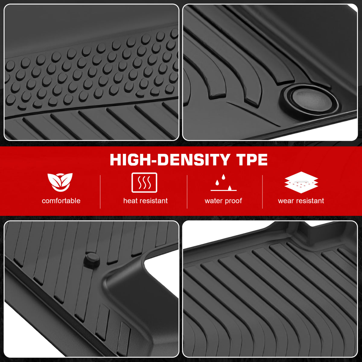 IKON MOTORSPORTS 3D TPE Floor Mats, Compatible with 2019-2024 Infiniti QX80/Nissan Armada Bench Seat, All Weather Waterproof Non-Slip Floor Liners, Front & 2nd Row Full Set Interior Accessories, Black