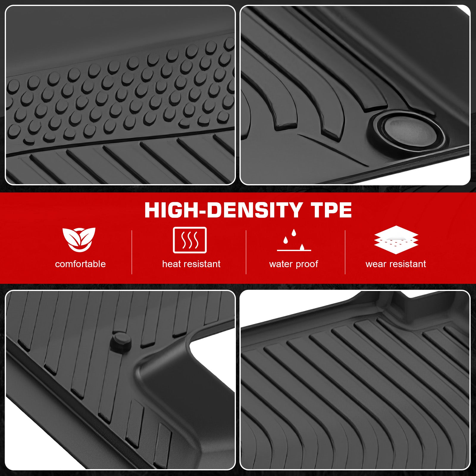 IKON MOTORSPORTS 3D TPE Floor Mats, Compatible with 2019-2024 Infiniti QX80/Nissan Armada Bench Seat, All Weather Waterproof Non-Slip Floor Liners, Front & 2nd Row Full Set Interior Accessories, Black
