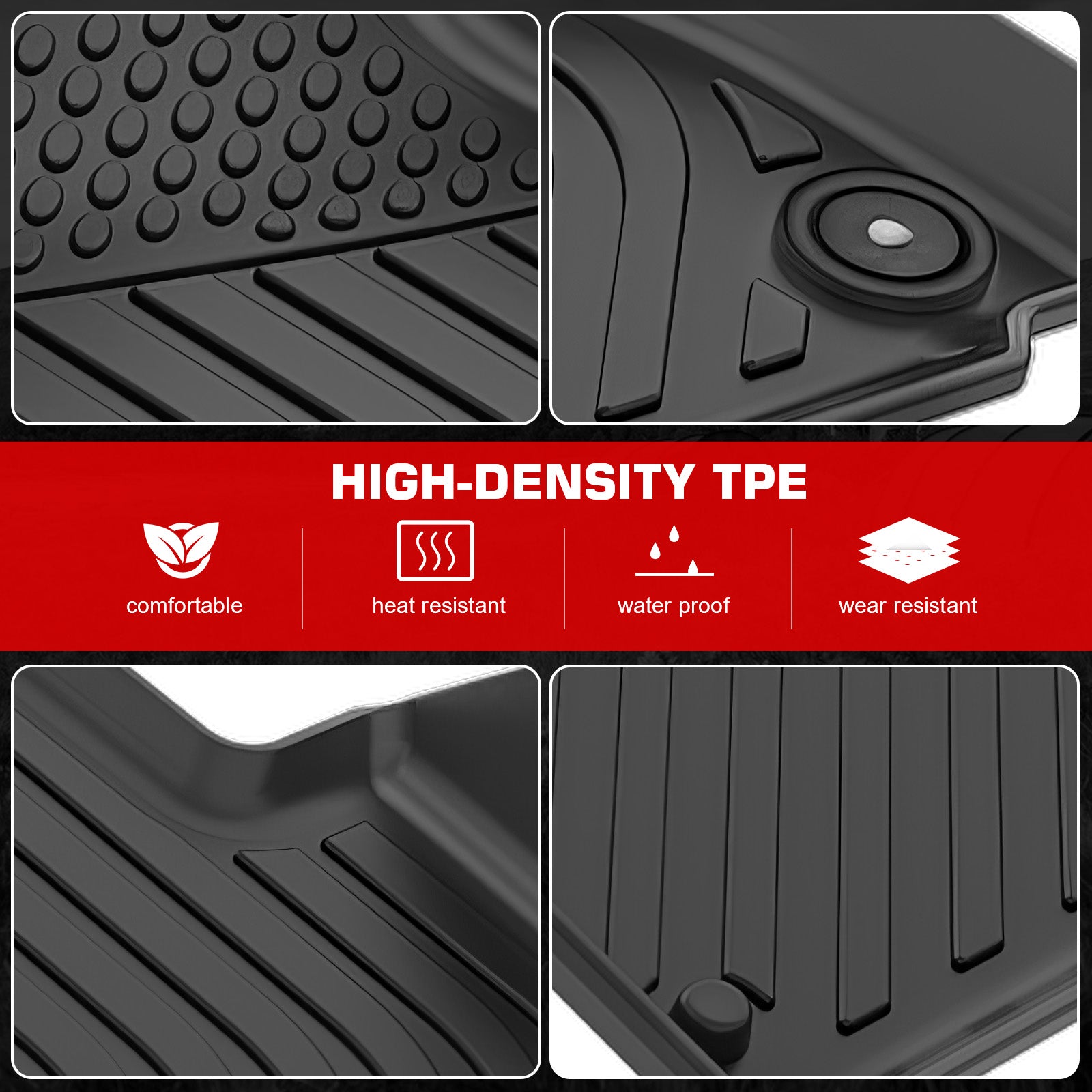 IKON MOTORSPORTS 3D TPE Floor Mats, Compatible with 2019-2024 Maserati Levante, All Weather Waterproof Non-Slip Floor Liners, Front & 2nd Row Full Set Interior Accessories, Black
