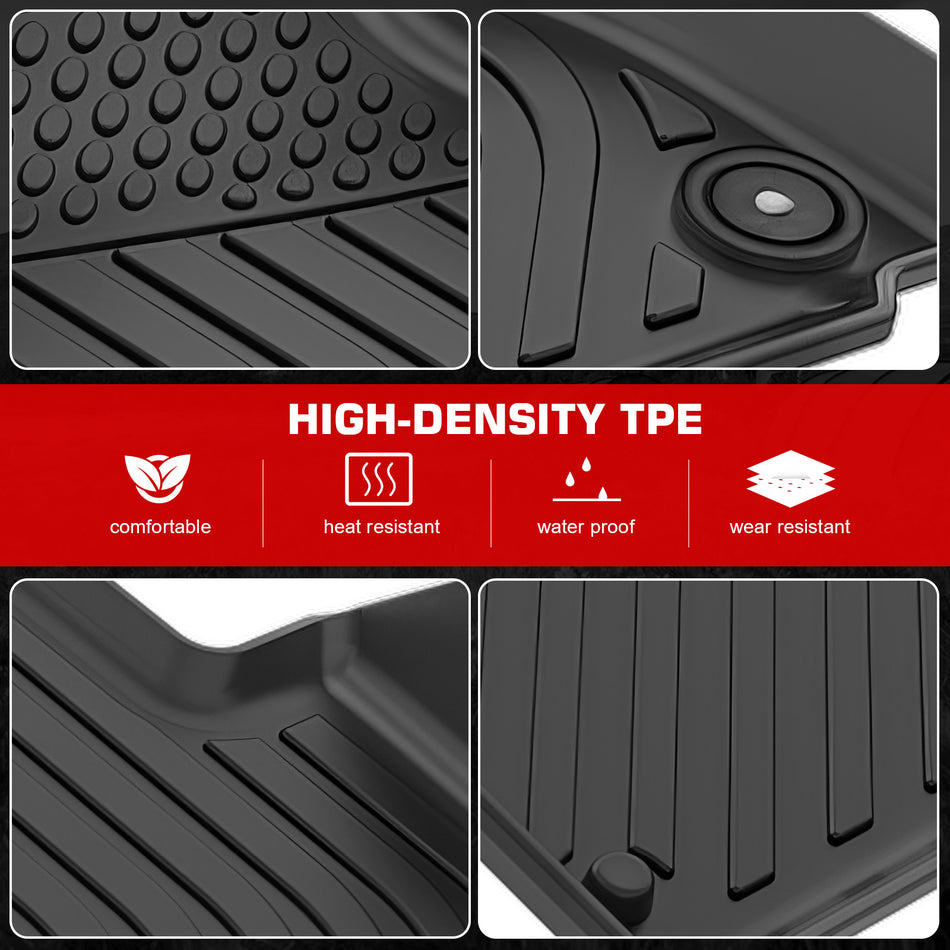 IKON MOTORSPORTS 3D TPE Floor Mats, Compatible with 2019-2024 Maserati Levante, All Weather Waterproof Non-Slip Floor Liners, Front & 2nd Row Full Set Interior Accessories, Black